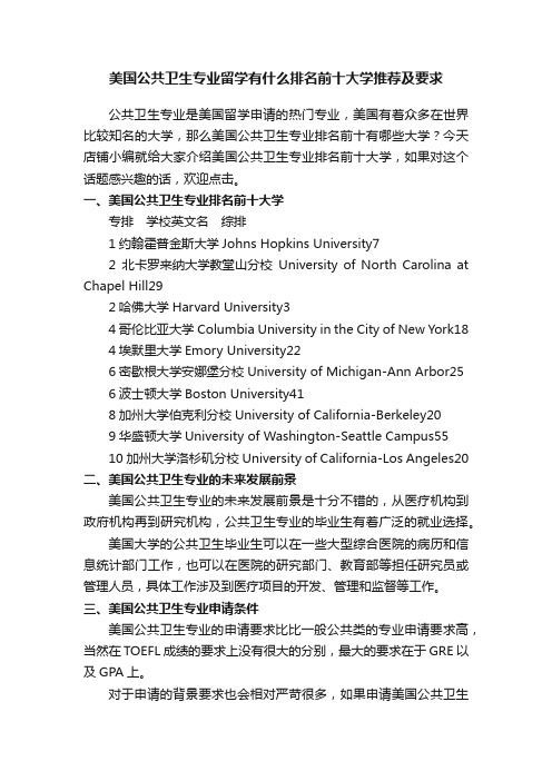 美国公共卫生专业留学有什么排名前十大学推荐及要求