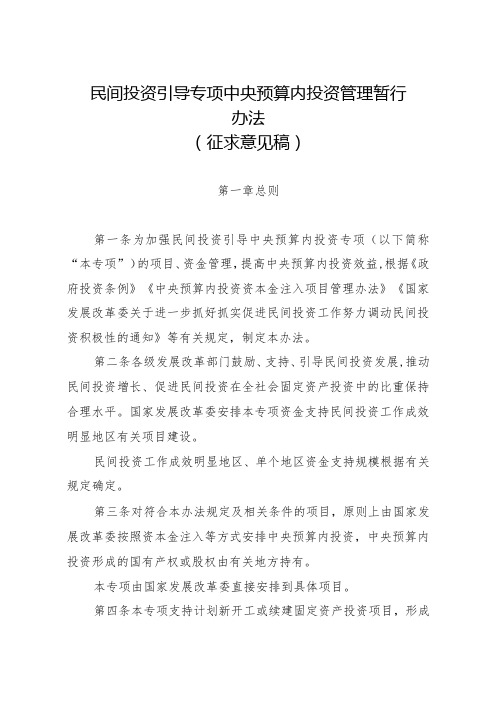 民间投资引导专项中央预算内投资管理暂行办法(2024)