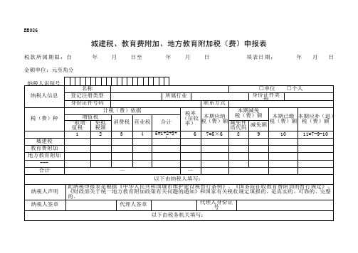 城建税教育费附加地方教育附加税费申报表