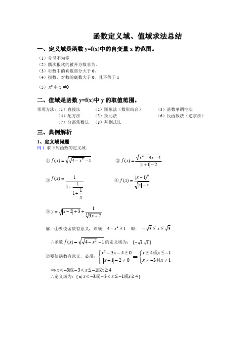 函数定义域、值域求法小结