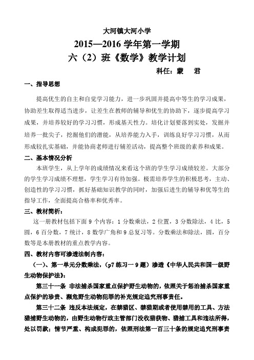 2015秋季六年级数学计划