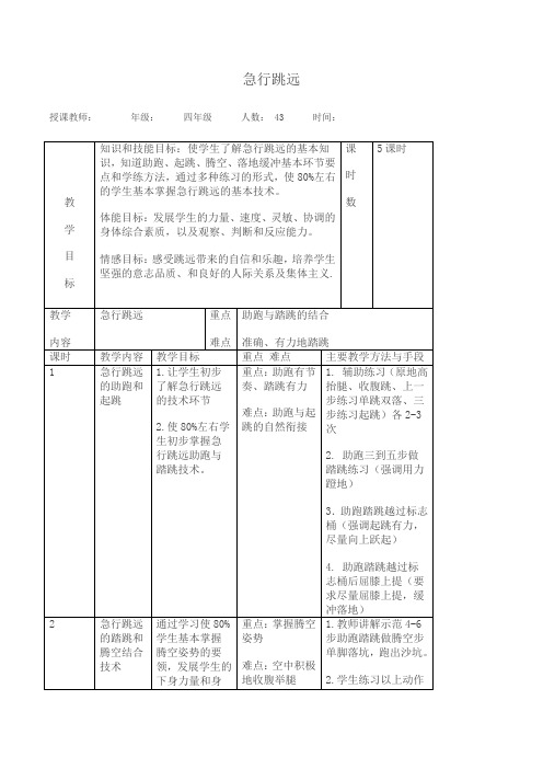 四年级体育教案 急行跳远(2)