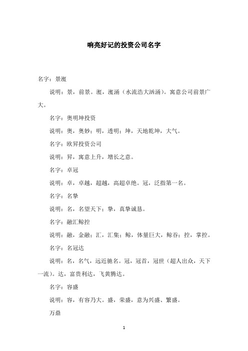 响亮好记的投资公司名字