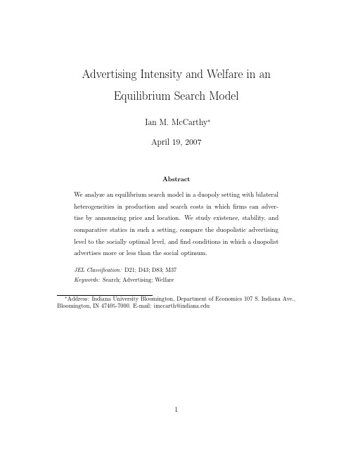 Advertising intensity and welfare in an equilibrium search model-2007