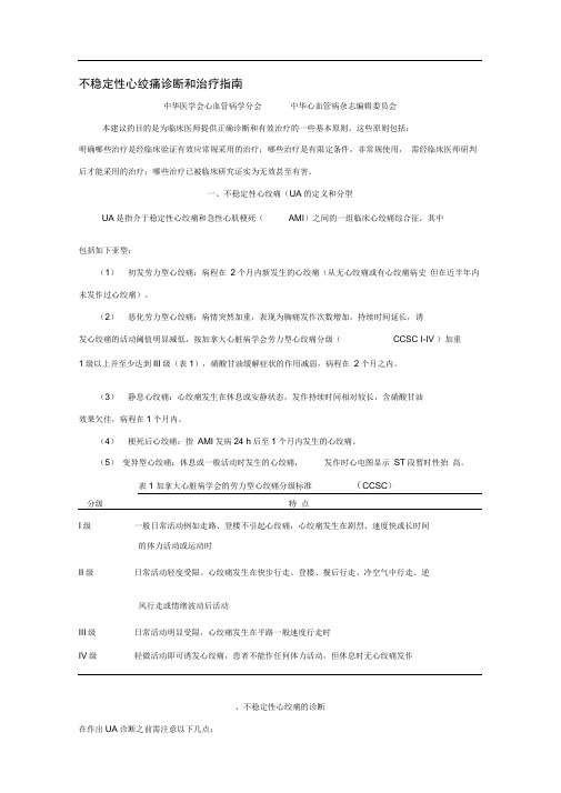 不稳定性心绞痛诊断和治疗指南