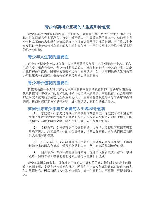 青少年要树立正确的人生观和价值观论文