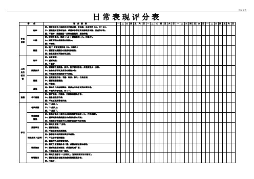 小学生日常表现评分表