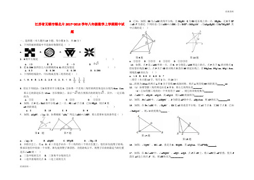 江苏省无锡市锡北片2017-2018学年八年级数学上学期期中试题 苏科版