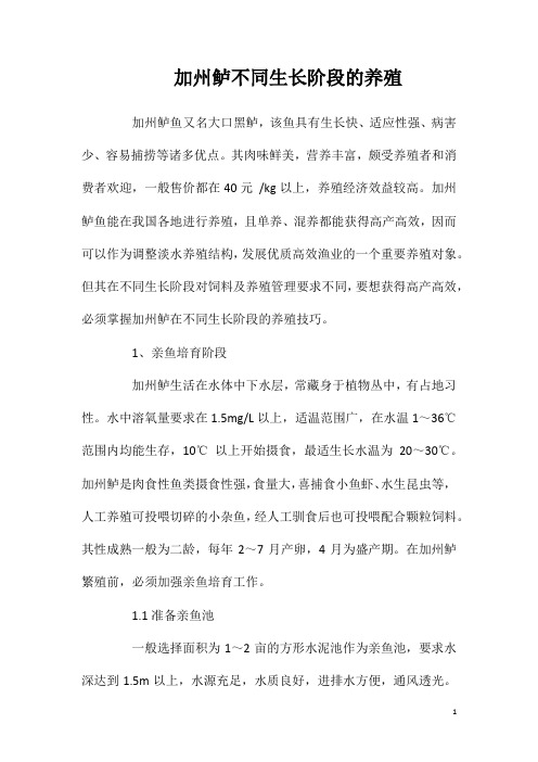 加州鲈不同生长阶段的养殖