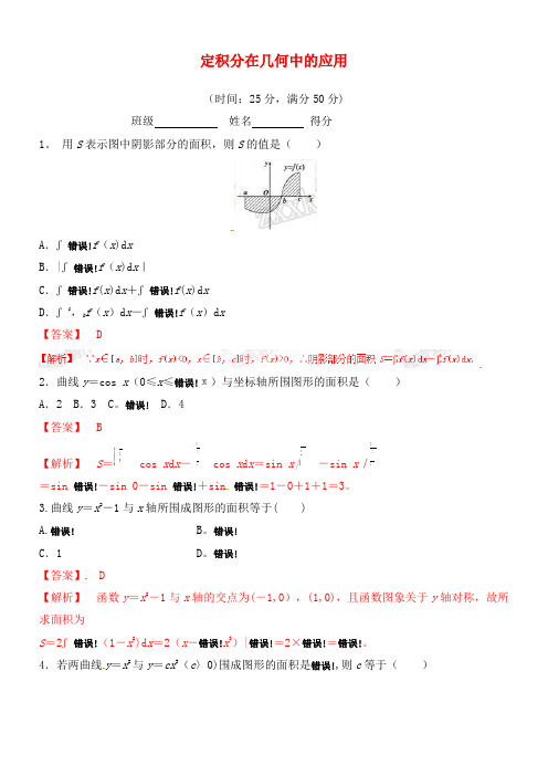 高中数学 专题1.7.1 定积分在几何中的应用练习(含解析