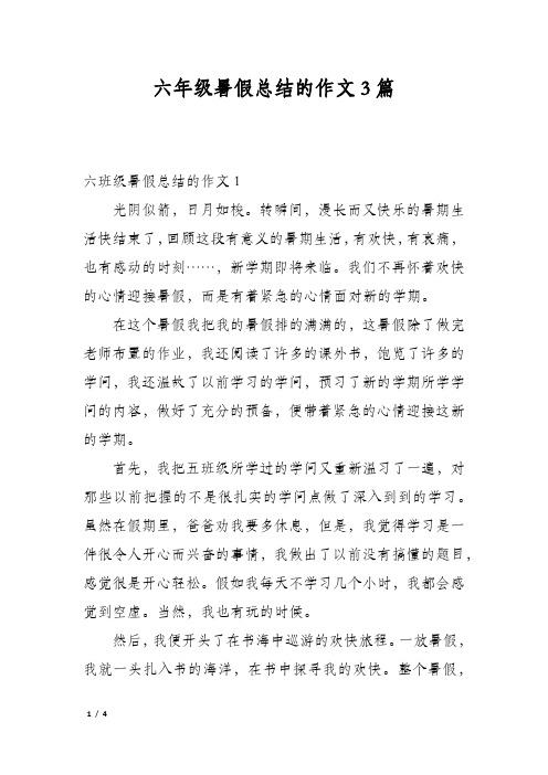 六年级暑假总结的作文3篇