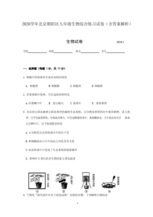 2020学年北京朝阳区九年级生物综合练习试卷(含答案解析)