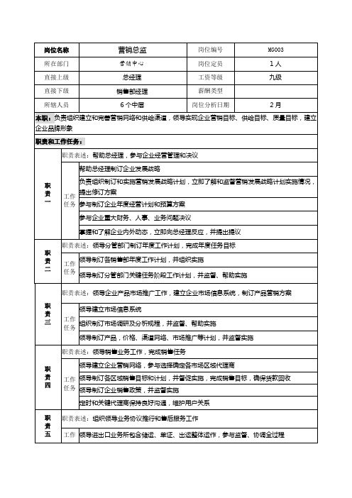 营销总监岗位职能职责说明指导书定稿