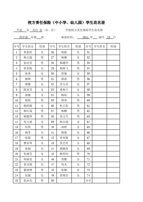 上良学区学校责任保险两表四年级