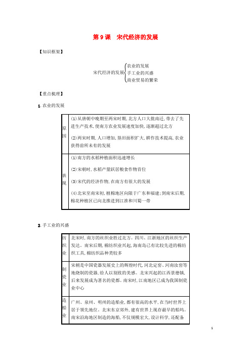 2019春七年级历史下册第二单元第9课宋代经济的发展备考速记新人教版