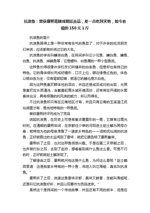 抗浪鱼：曾获康熙青睐成朝廷贡品，差一点吃到灭绝，如今养殖的150元1斤