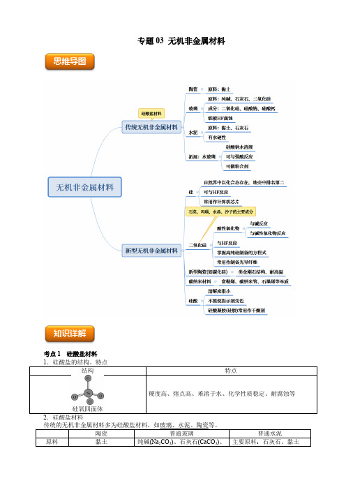 专题03无机非金属材料(教师版)