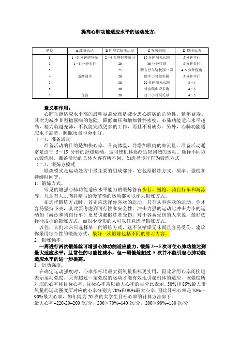 我的提高心肺功能适应水平的运动处方