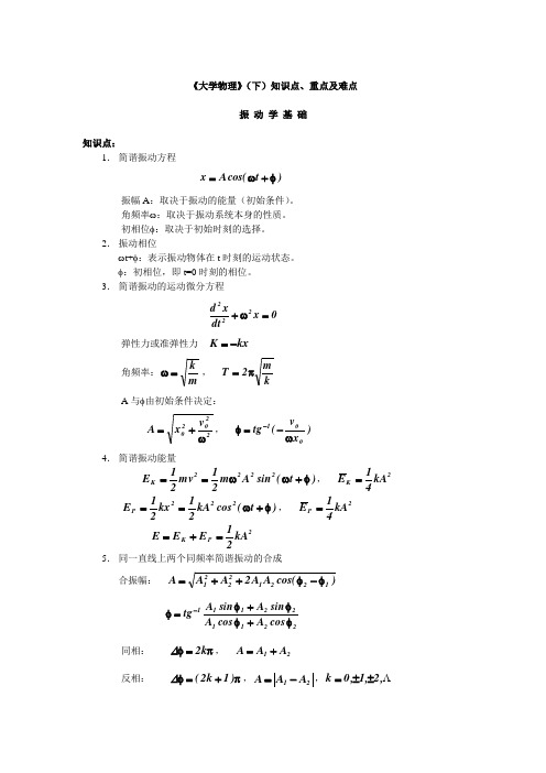 大学物理(下)知识点、重点及难点