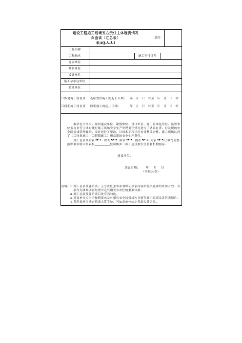 建设工程施工现场五方责任主体履责情况自查表(汇总表)AQ-A-3-1