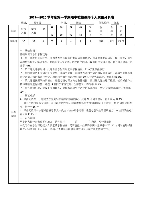 四年级语文教师个人质量分析