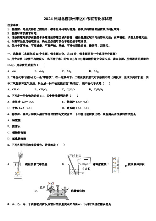 2024届湖北省鄂州市区中考联考化学试卷含解析