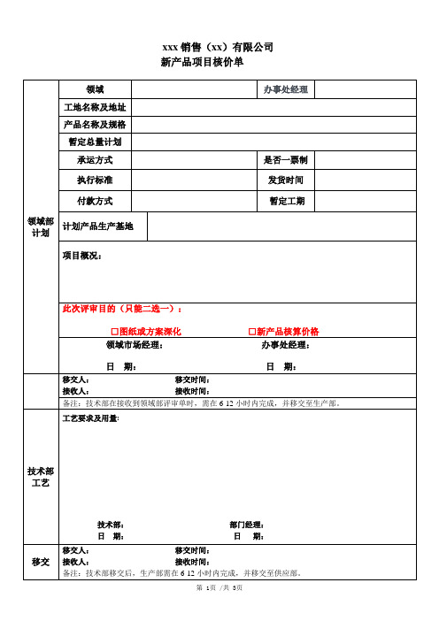 新产品项目核价单-模板 (2)