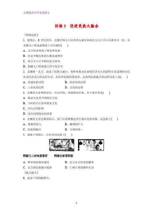 高中历史选修1课时作业7：第3课  促进民族大融合