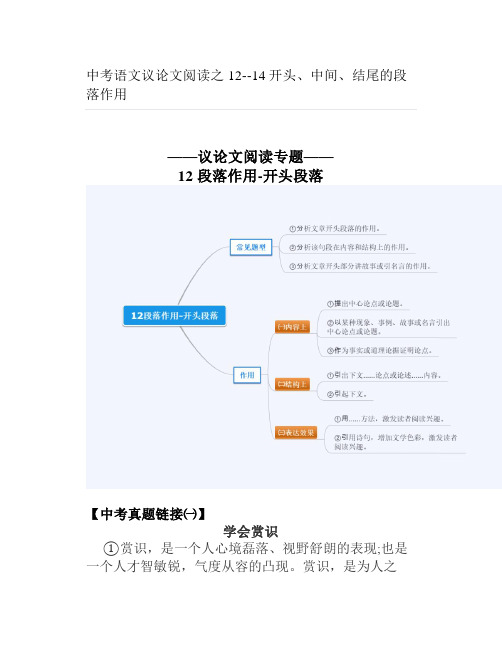 中考语文议论文阅读之1214开头中间结尾的段落作用