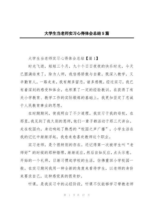 大学生当老师实习心得体会总结5篇