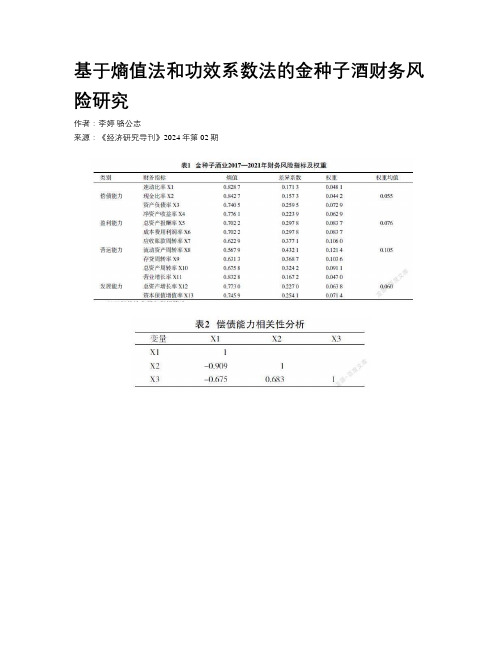 基于熵值法和功效系数法的金种子酒财务风险研究