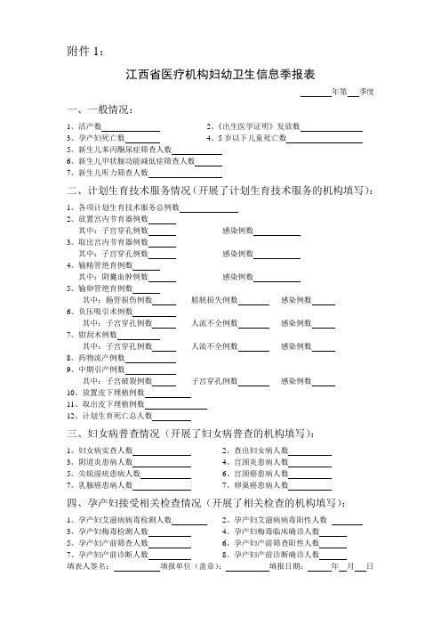 妇幼卫生信息季报表样表