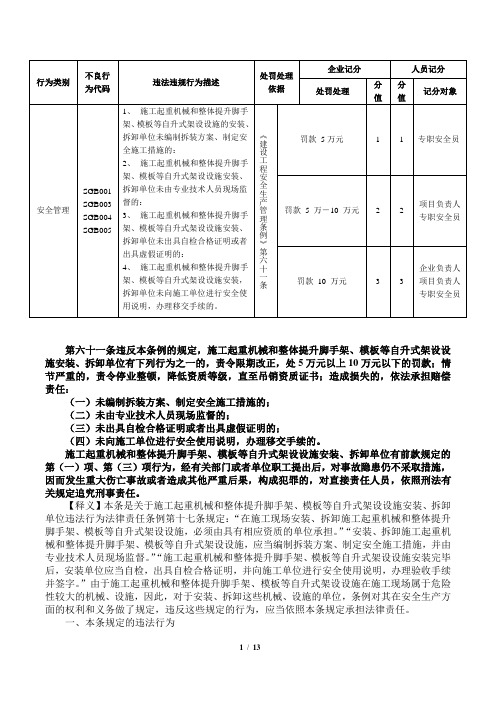 北京市建筑施工现场安全管理不良行为处罚