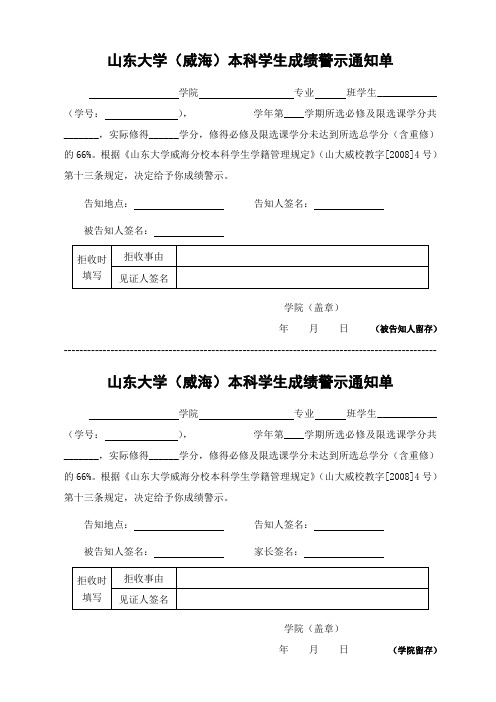 山东大学(威海)本科学生成绩警示通知单