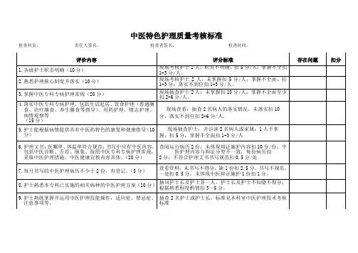 中医特色护理质量考核标准