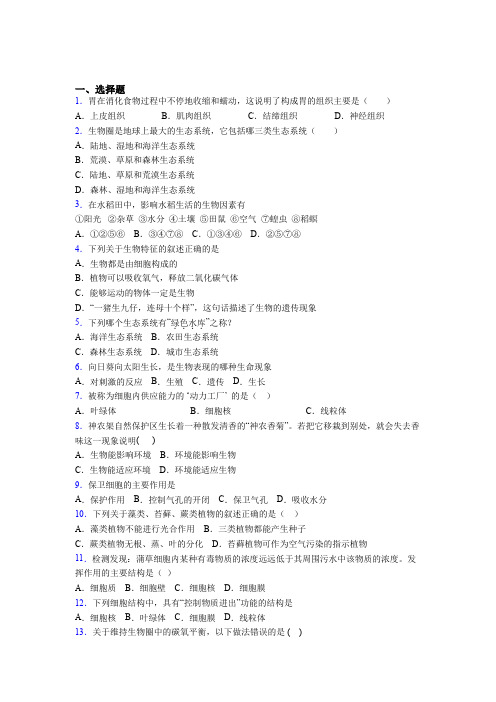 衡阳市2019年七上生物期末模拟调研测试题之三