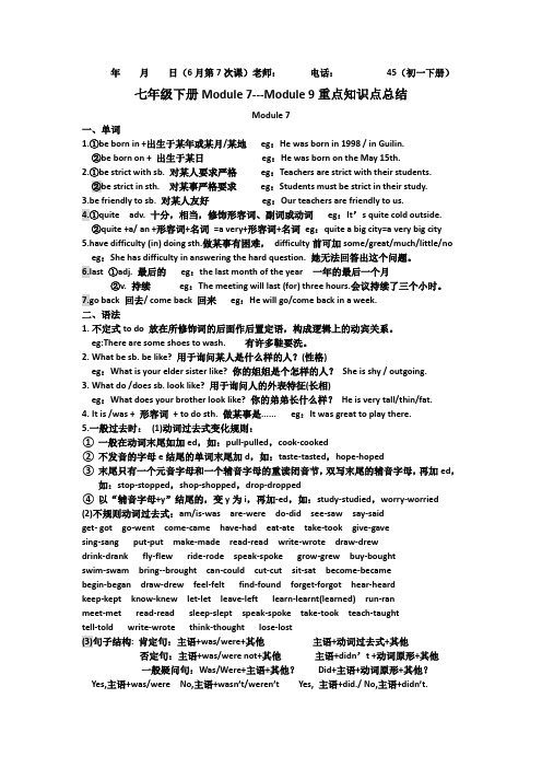 七年级下册Module 7-12