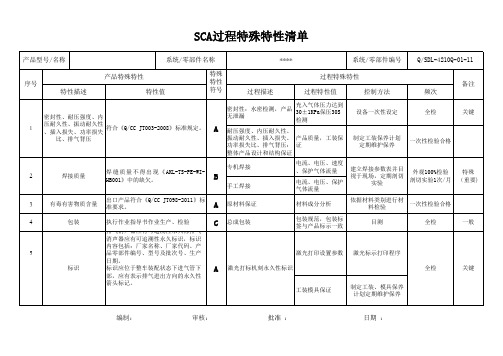 SCA过程特殊特性清单(参考模板1)