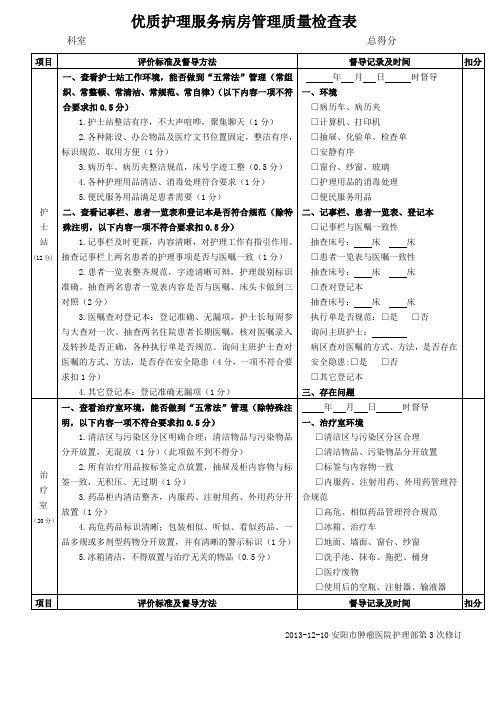 优质护理服务病房管理质量检查表