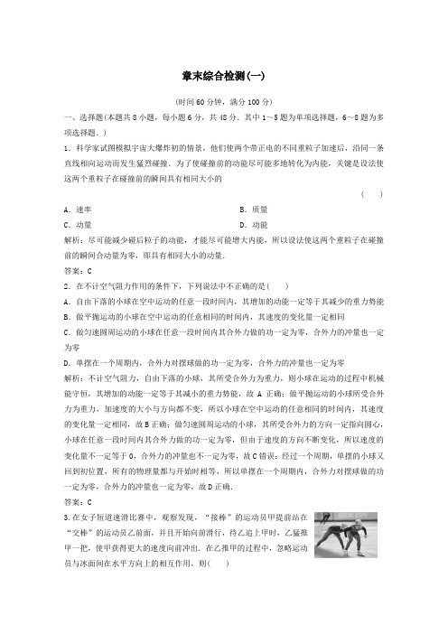 2019_2020学年高中物理章末综合检测(一)(含解析)新人教版选修3_5