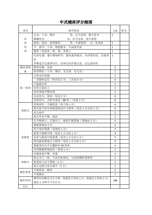 客房部中式铺床、叠毛巾标准