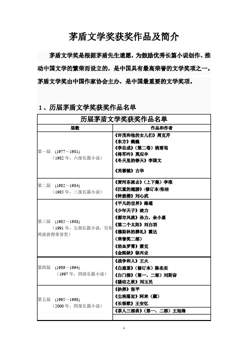 历届茅盾文学奖获奖作品及简介