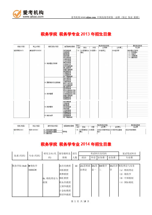 2015中央财经大学税务学考研 招生人数 参考书 报录比 复试分数线 考研真题 考研经验 招生简章