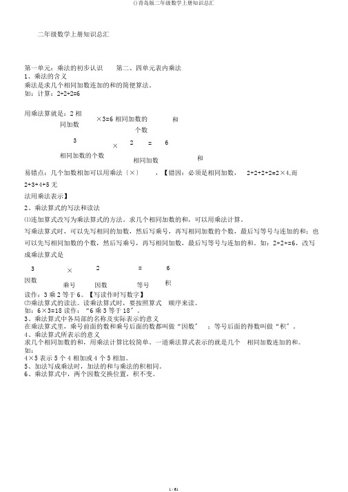 ()青岛版二年级数学上册知识总汇