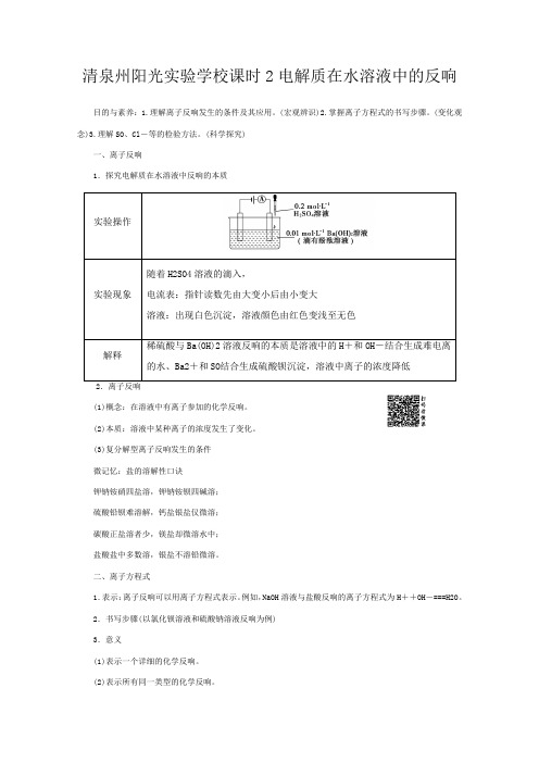 清泉州阳光实验学校高中化学课时 电解质在水溶液中的反应教案化学教案