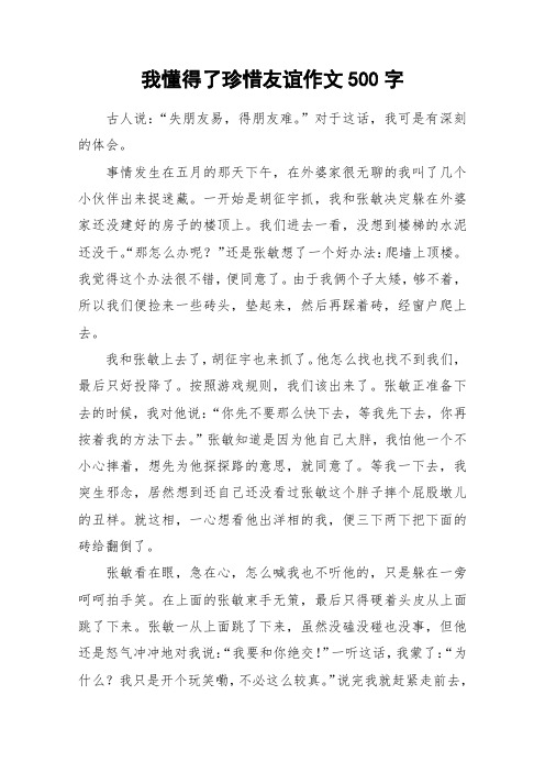 我懂得了珍惜友谊作文500字_作文