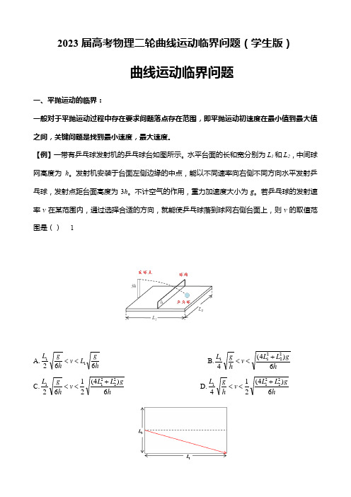 2023届高考物理二轮曲线运动临界问题(学生版)