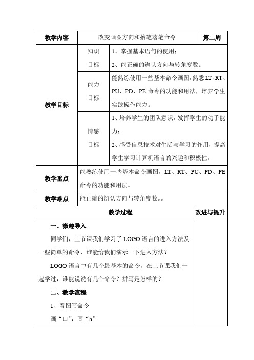 logo语言第二课教案——改变画图方向和抬笔落笔命令