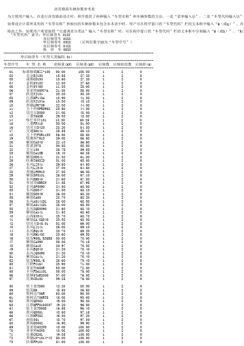 沥青路面车辆参数参考表