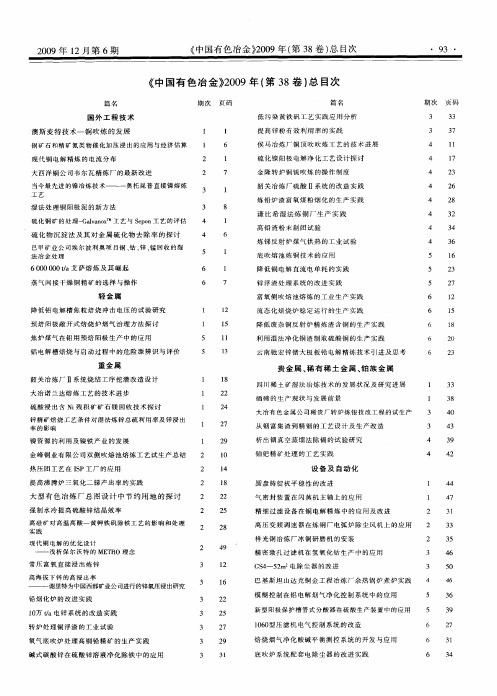《中国有色冶金》2009年(第38卷)总目次